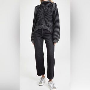 Free People Chunky Knit Cropped Sweater Gray Cotton Mock Neck Size M